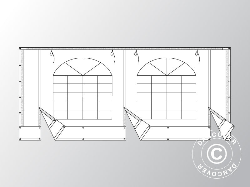 Endwall w/large window and wide door, 5 m, flame retardant PVC, White