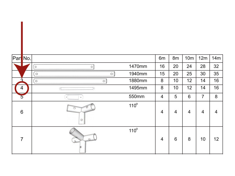 Tubo orizzontale frontone, Ø25mm, 1475mm