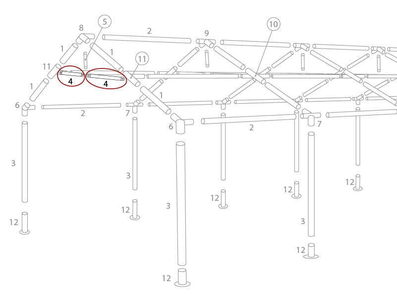 Tubo orizzontale frontone, Ø25mm, 1475mm