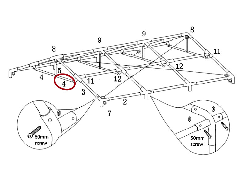 Collar beam horizontal, Ø25 mm, 1750 mm