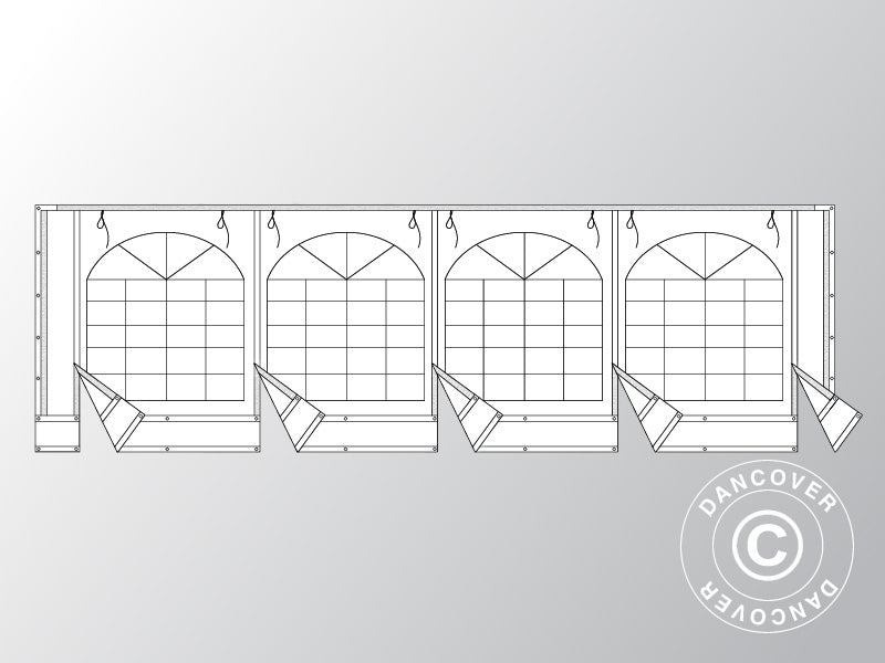 Endwall w/large window and wide door, 8 m, flame retardant PVC, White