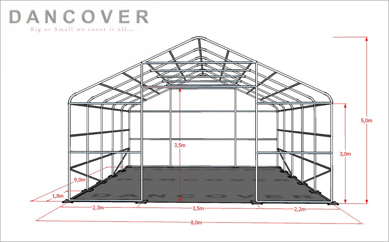 Storage shelter Titanium 8x9x3x5 m, White/Grey