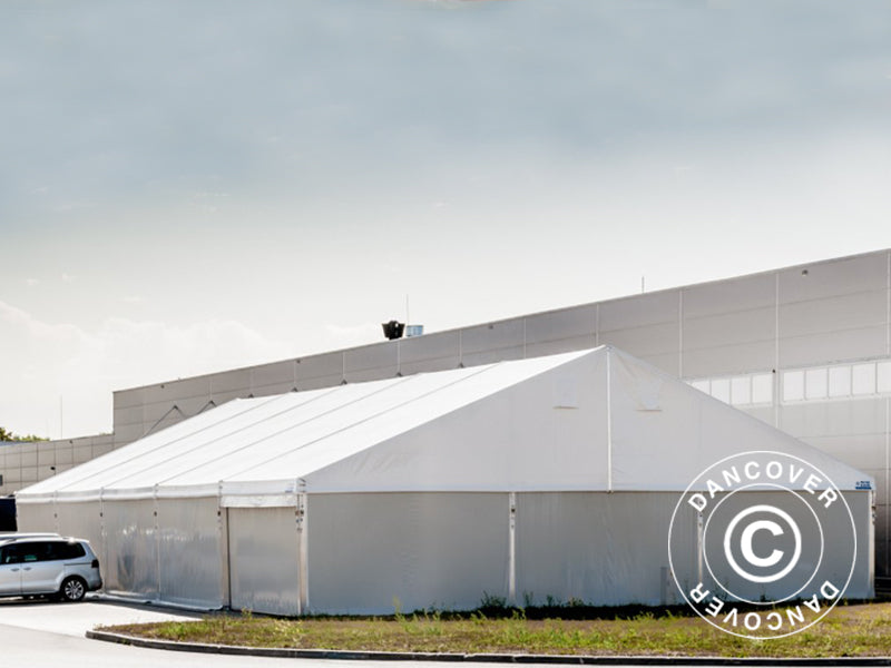 Industrielle Lagerhalle Alu 12x12x5,42m mit Schiebetor, PVC, weiß