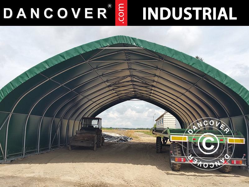 Storage shelter, arched tent 9x15x4.42 m w/sliding gate, PVC, Green