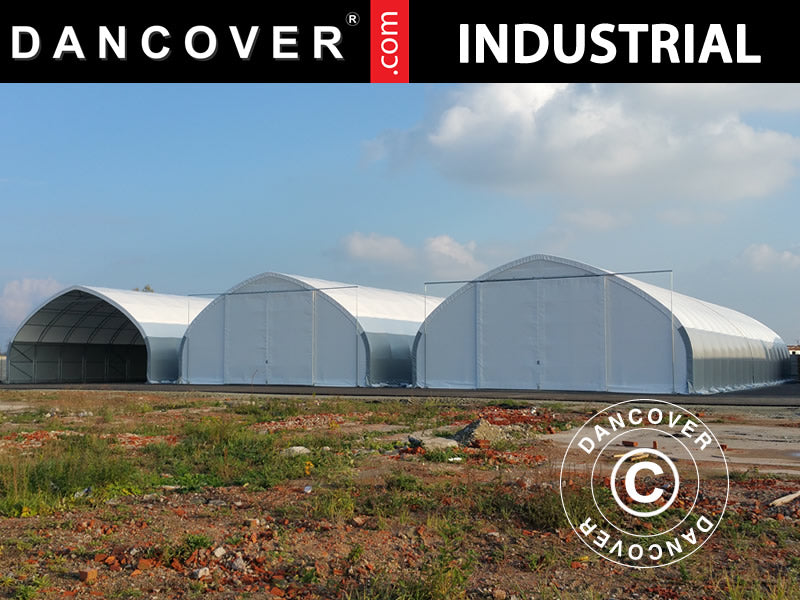 Opslagtent, boogtent 10x15x5,54m met schuifpoort, PVC, Wit/Grijs