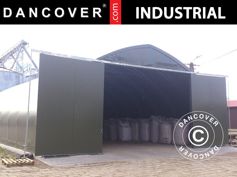 Carpa de almacén grande, carpa agrícola de 12x16x5,88m con puerta corredera, PVC, Verde