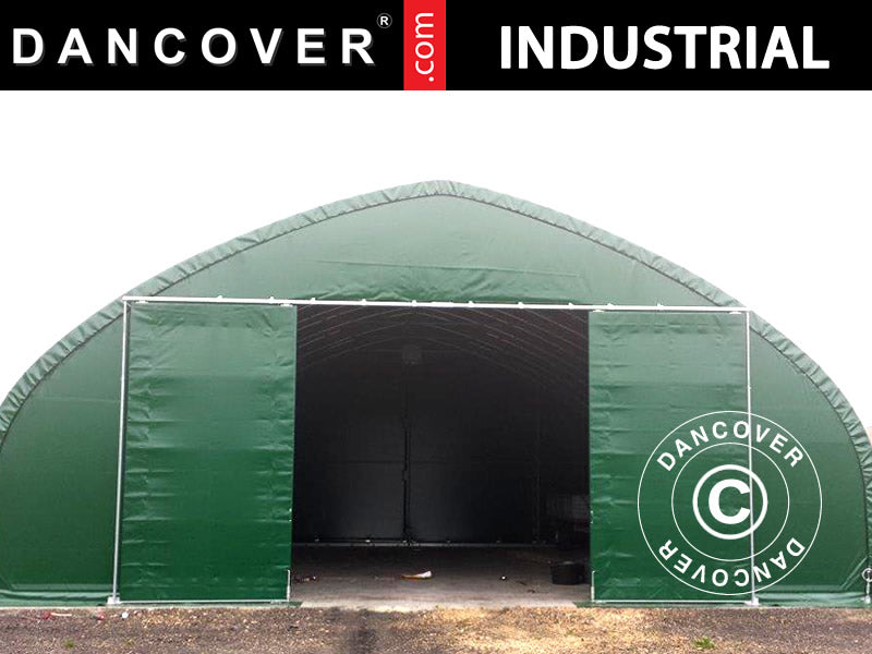Storage shelter, arched tent 15x15x7.42 m w/sliding gate, PVC, Green