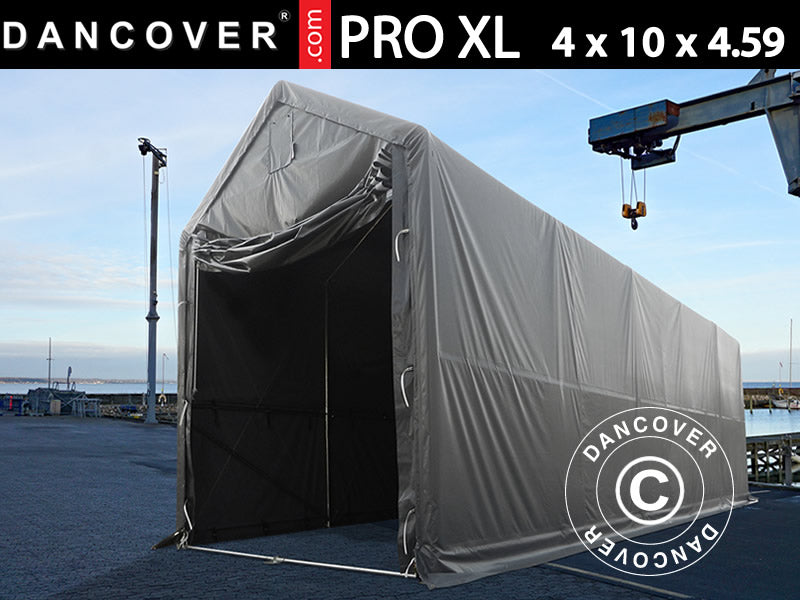 Storage shelter PRO XL 4x10x3.5x4.59 m, PVC, Grey