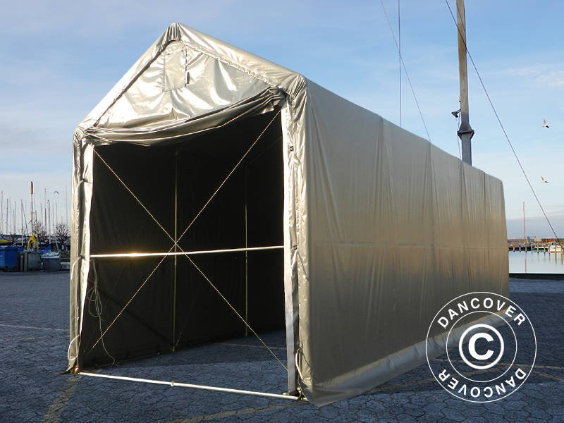 Opslagtent PRO XL 4x10x3,5x4,59m, PVC, Grijs