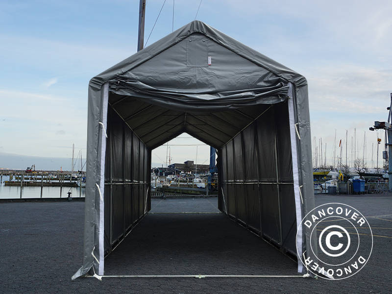 Tente de Stockage PRO XL 4x12x3,5x4,59m, PVC, Gris