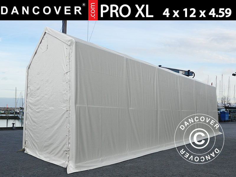 Sandėliavimo palapinė PRO XL 4x12x3,5x4,59m, PVC, Balta