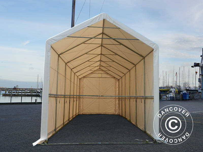 Sandėliavimo palapinė PRO XL 4x12x3,5x4,59m, PVC, Balta