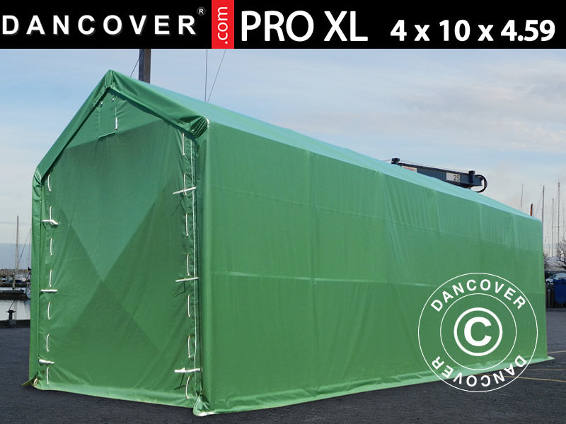 Sandėliavimo palapinė PRO XL 4x10x3,5x4,59m, PVC, Žalia