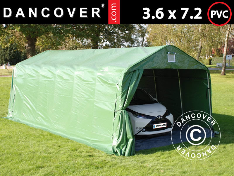 Tenda garage PRO 3,6x7,2x2,68m PVC con copertura del terreno, Verde