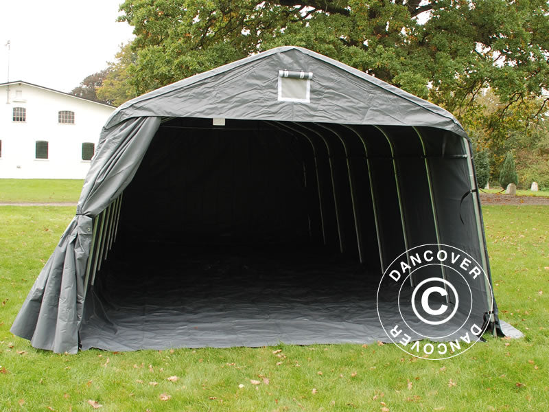 Zeltgarage PRO 3,6x8,4x2,7m PVC mit Bodenplane, grau