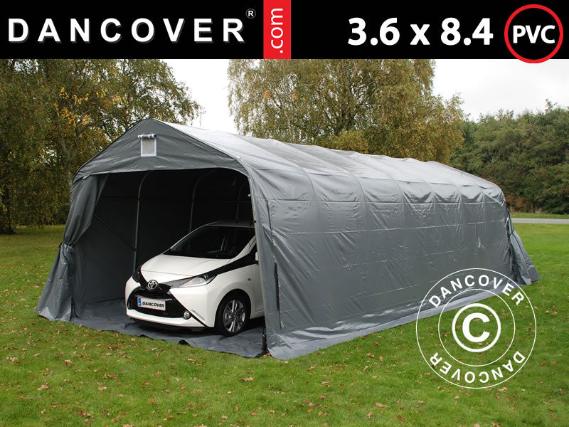 Tenda garage PRO 3,6x8,4x2,7m PVC con copertura del terreno, Grigio