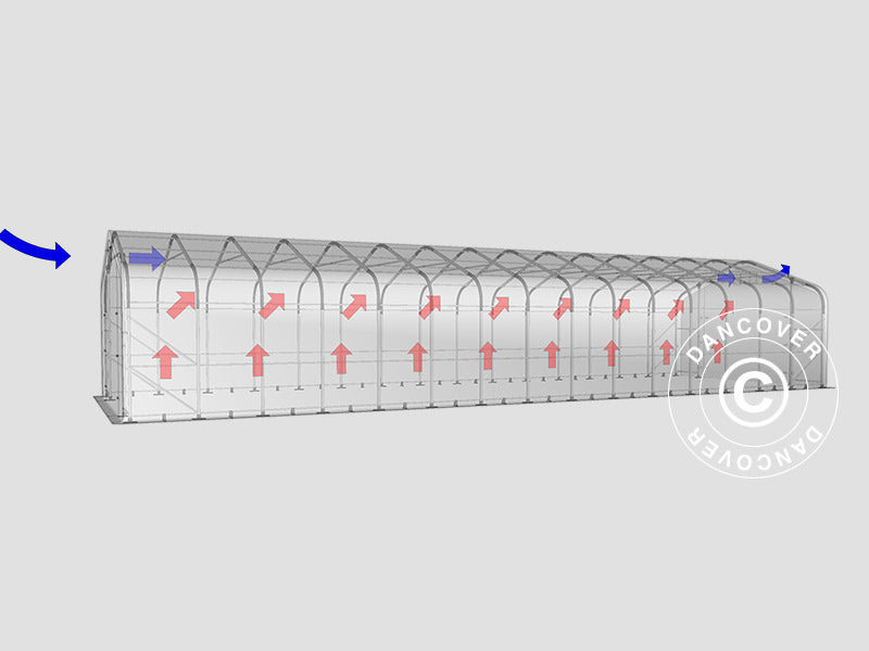 Tente de Stockage PRO 6x18x3,7m PVC avec lucarne, Gris