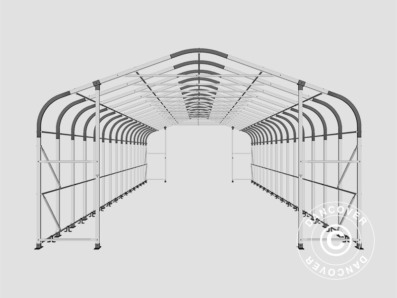 Tente de Stockage PRO 6x18x3,7m PVC avec lucarne, Gris