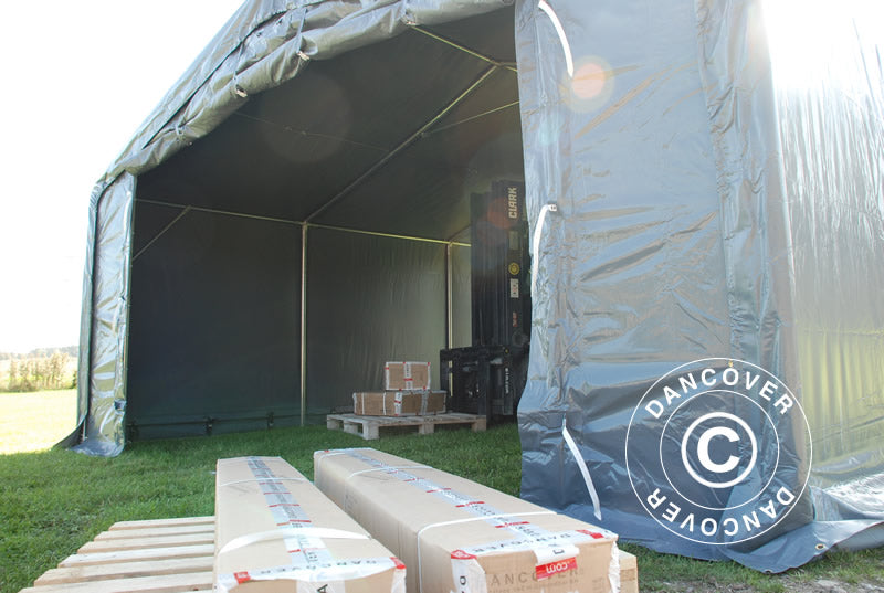 Storage shelter PRO 5x8x2x3.39 m, PVC, Grey