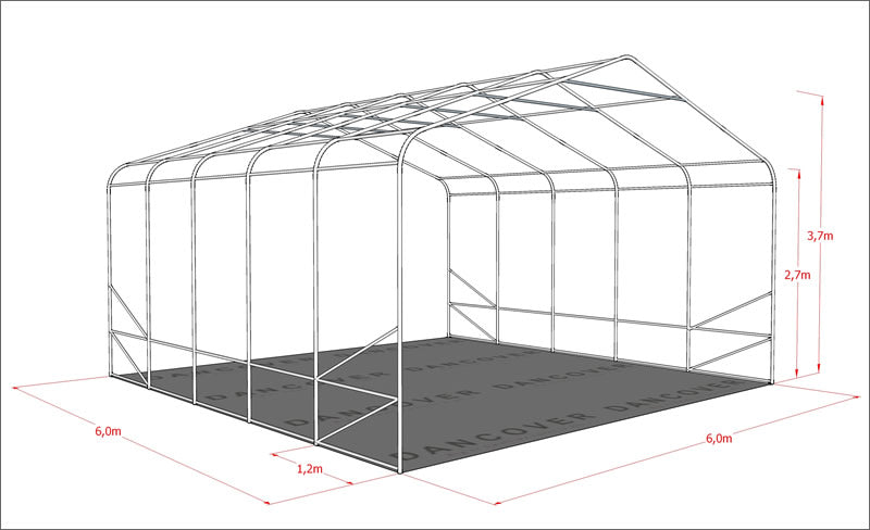 Storage shelter PRO 6x6x3.7 m PVC, Grey