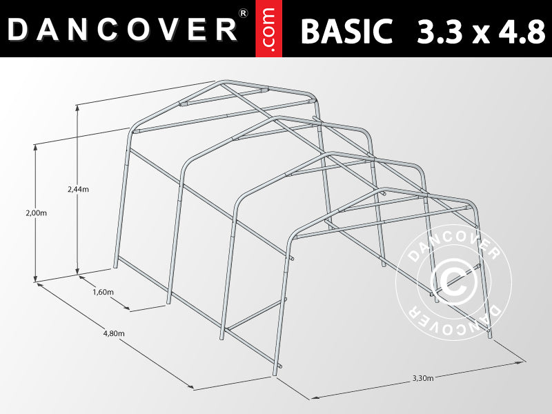 Zeltgarage Basic 3,3x4,8x2,4m PE, grau