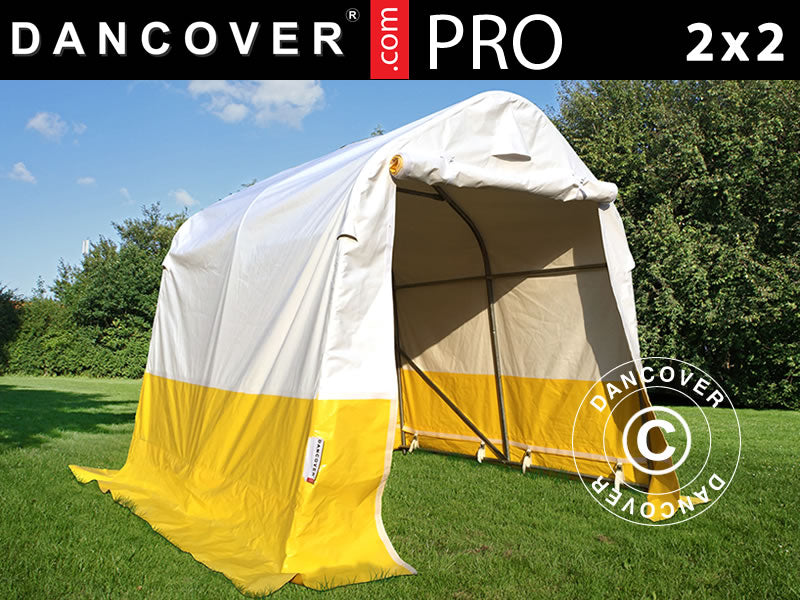 Varasto-työteltta PRO 2x2x2m, PVC, Valkoinen/Keltainen, Palonestokäsitelty