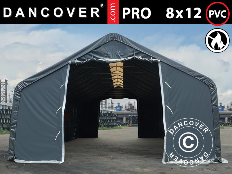 Capannone tenda PRO 8x12x5,2m PVC con pannello centrale, Grigio