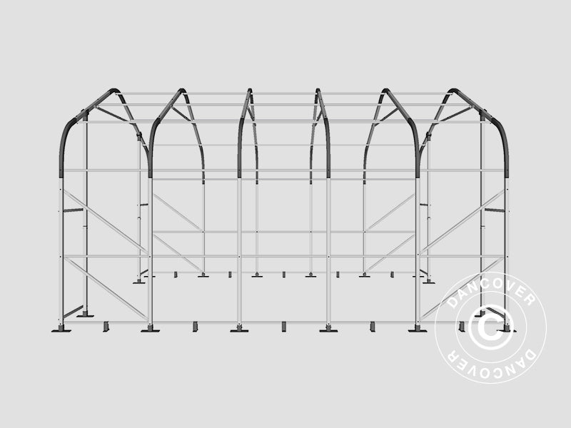 Noliktavas telts PRO 8x12x5,2m PVC ar gaismas caurlaidīgu jumta paneli, Pelēks