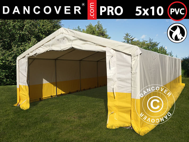 Tenda da lavoro, magazzino PRO 5x10m, PVC, Bianco/Giallo, Ritardante di fiamma