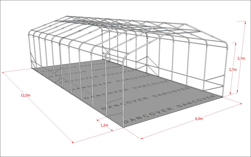 Lao varjualune PRO 6x12x3,7m, PVC koos laepaneeliga, Hall