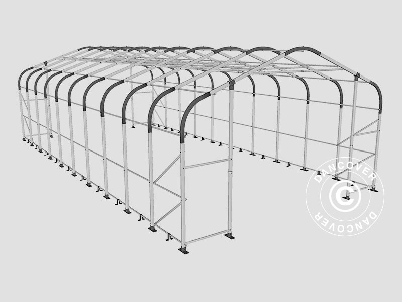 Noliktavas telts PRO 6x12x3,7m PVC ar gaismas caurlaidīgu jumta paneli, Pelēks