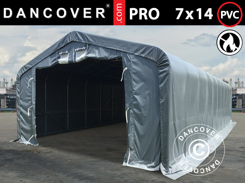 Capannone tenda PRO 7x14x3,8m PVC con pannello centrale, Grigio