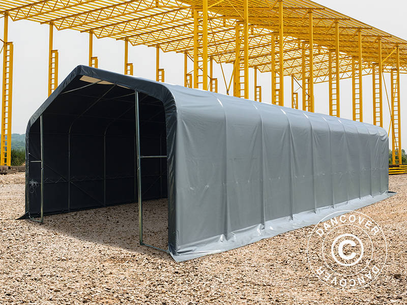 Tenda de armazenagem PRO 7x14x3,8m PVC c/painel de cobertura de teto, Cinza