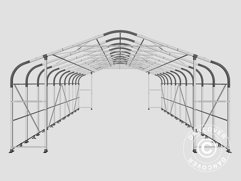 Carpa grande de almacén PRO 7x14x3,8m PVC con panel tragaluz de techo, Gris