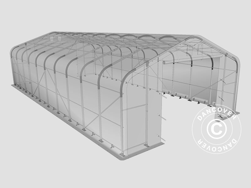 Tenda de armazenagem PRO 7x14x3,8m PVC c/painel de cobertura de teto, Cinza