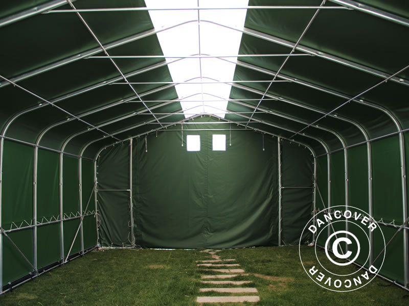 Capannone tenda PRO 7x14x3,8m PVC con pannello centrale, Verde