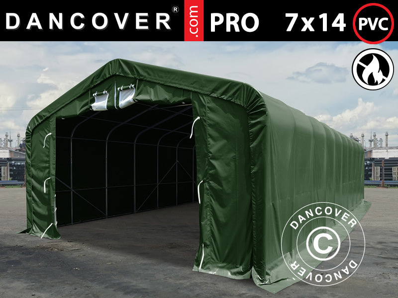 Skladišni šator PRO 7x14x3,8m, PVC sa svodnim panelom, Zelena