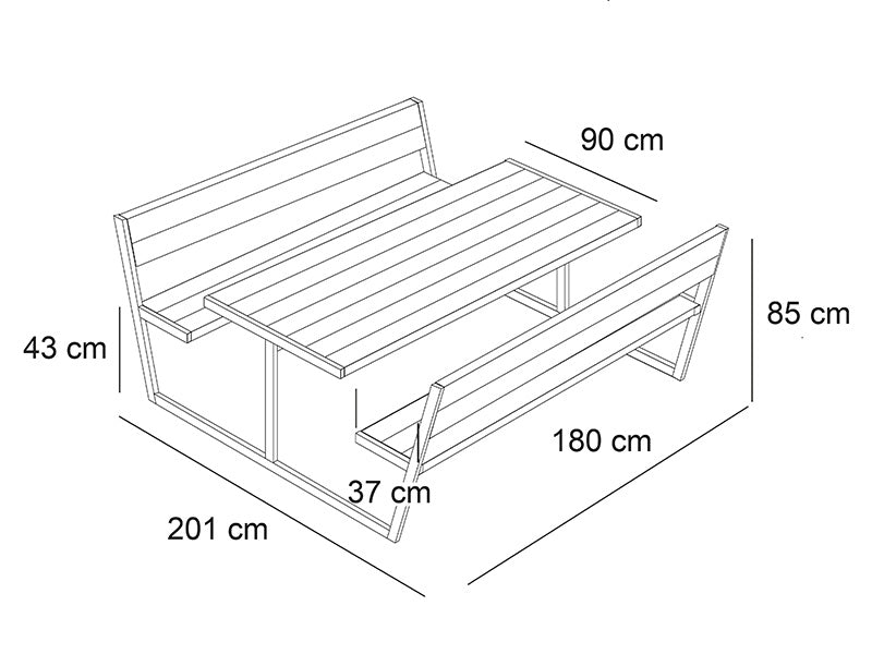 Picknicktisch mit Rückenlehne, 2,05x1,8x0,85m, Schwarz
