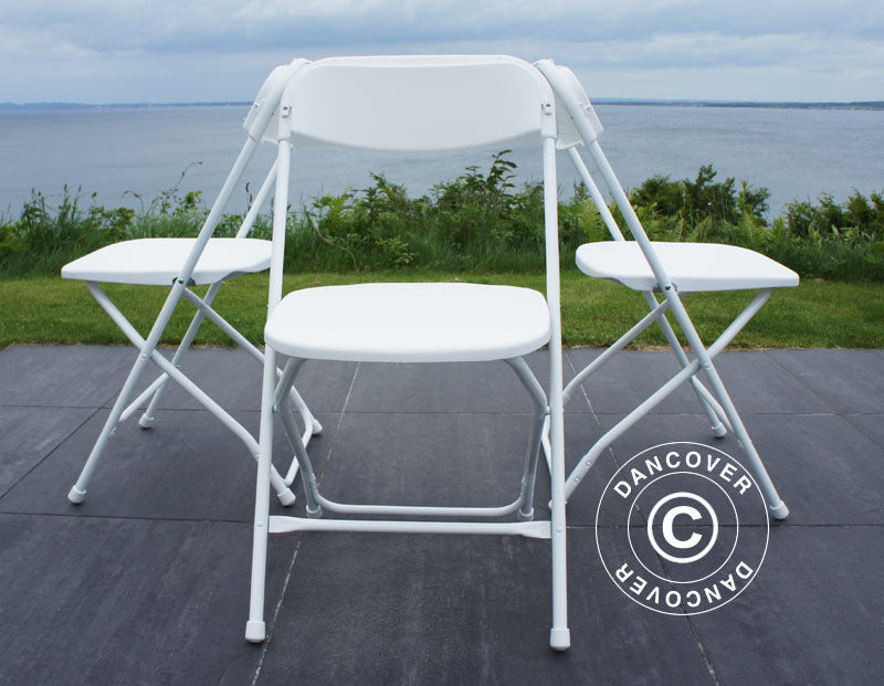 Ronde klaptafel 154 cm Ø + 8 stoelen, Lichtgrijs/Wit