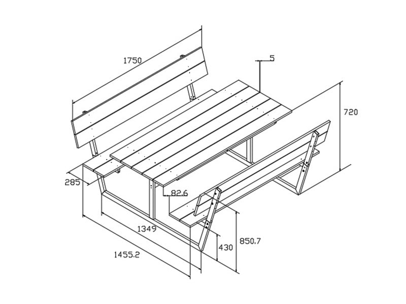 Picknicktafel met rugleuning, nonwood, 1,75x1,86m, Zwart/Antraciet