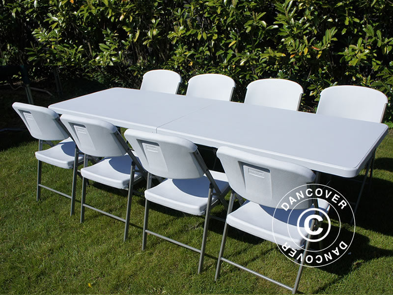 Pacchetto Party, 1 tavolo pieghevole (240cm) + 8 sedie, Grigio chiaro/Bianco