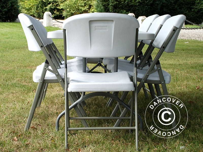 Party package, 1 folding table (180cm) + 8 chairs, Light grey/White