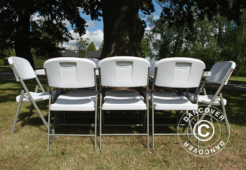 Conjunto para fiesta, 1 mesa plegable (180cm) + 8 sillas, Gris claro/Blanco