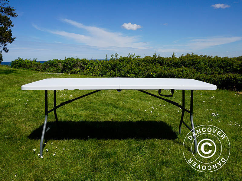 Conjunto para fiesta, 1 mesa plegable (180cm) + 8 sillas, Gris claro/Blanco