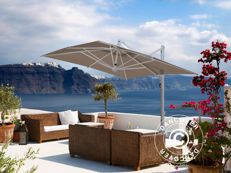 Cantilever parasol Galileo White, 3x3 m, Grey taupe