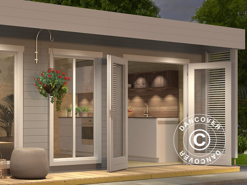 Wooden Cabin Vienna, 5.7x3.8x2.45 m, 40 mm, Light Grey