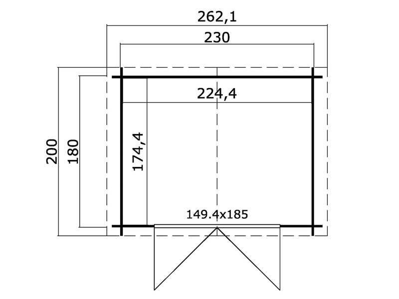 Holzschuppen Oslo 2,3x1,8x2,22m, 28mm, 3,91m², Naturbelassen
