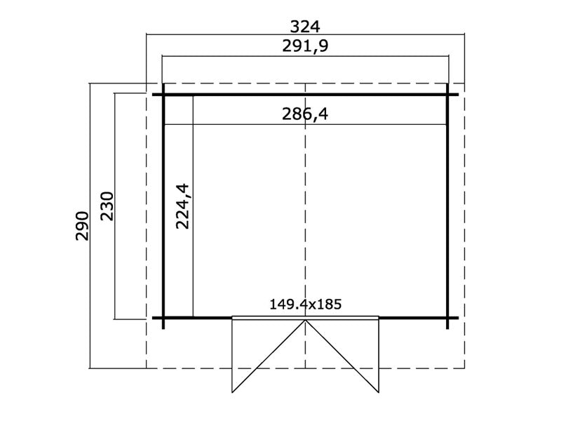 Holzschuppen Oslo 2,92x2,3x2,22m, 28mm, 6,43m², Naturbelassen