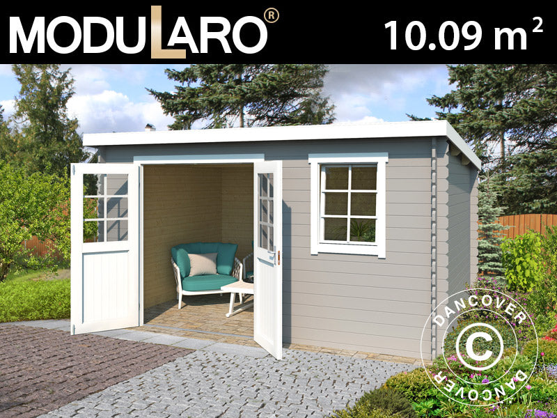 Puinen vaja Asker 3,8x2,75x2,11m, 28mm, 10,09m², Vaaleanharmaa