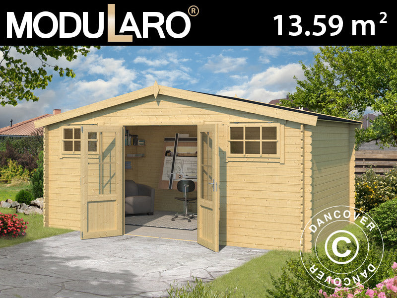 Wooden shed, cabin Sandvika 4.8x2.92x2.45 m, 28 mm, 13.59 m², Natural